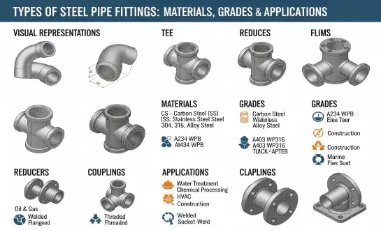 Types of Steel Pipe Fittings: Materials, Grades & Applications